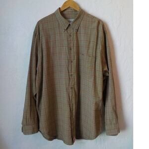 Vintage AKA Eddie Bauer Brown Plaid Shirt Button Up Men size 2XL Cotton Rayon